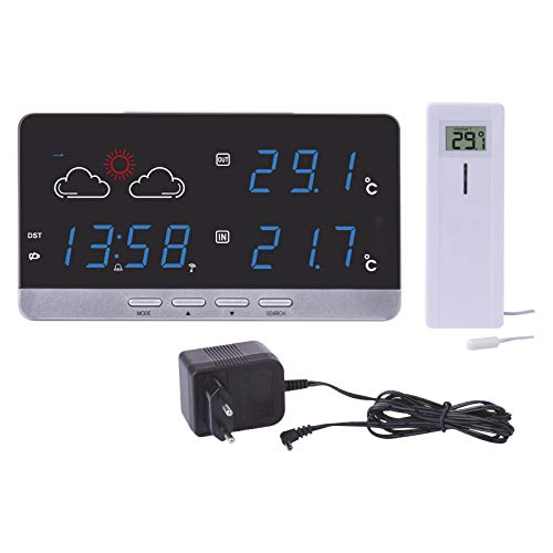 E5201 drahtlose Wetterstation mit farbigem Display, Funkuhr, Innen-und Außentemperaturanzeige/Thermometer, Wecker, Datumsanzeige