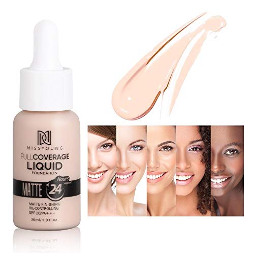 All Day Flawless Frosted Liquid Foundation, Lightweight Oil Free Formula with SPF 20 Formula and Matte Finish -01 Porcelain