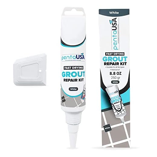 PentaUSA Blanqueador de Juntas - Juntas Azulejos, Kit de Reparación de Juntas, Reparación de Escapadas, Lechada Tubo, Reparación y Renovación, Mortero Azulejos - Con Espatula (250g - Blanco)