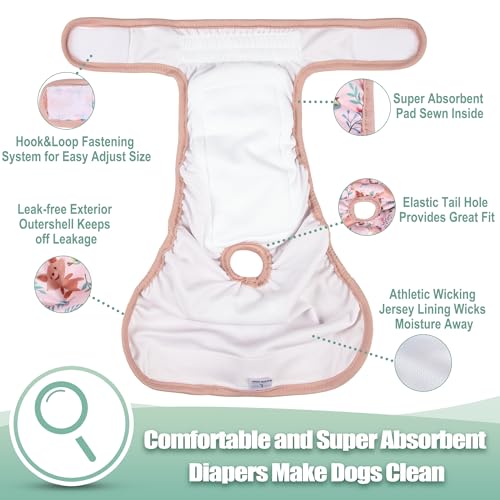 Image of wegreeco Washable Female Dog Diapers Highly Absorbent Reusable Diapers for Dog in Heat Period, 3 Pack (Deer, Medium)