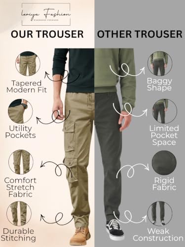 Image of Leriya Fashion Men's Cargo Pants | Multi Pocket Cotton Cargo Joggers for Men | Loose Fit Stylish Pant with Pockets | Casual Baggy Trousers & Streetwear Lower