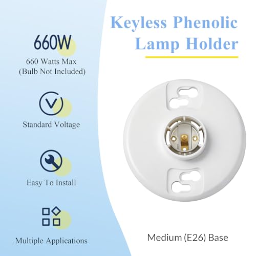 Saysurey FAS-SAYSUREY-0657 4 Pcs Medium Base E26 Lampholder Keyless Top Lamp Holder Ceiling Light Sockets White Phenolic Bulb Socket Incandescent Fluorescent Cfl Lampholder 660W 250V thumb #2
