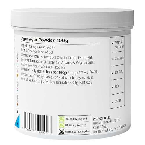Mr.P Ingredients Agar Agar Pulver 100g, Natürliches und Pflanzliches Lebensmittelverdickungsmittel für Gelees, Dessert und Molekularküche und Mixologie, Glutenfrei, Ohne GVO, Halal, Koscher, Vegan