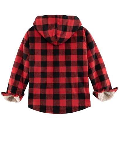 Image of ZENTHACE Boys Sherpa Fleece Lined Flannel Plaid Button Down Shirt Jacket,Hooded Flannel Shirt with Hand Pockets