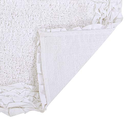 Better Trends 100% Cotton Bath Rug in Shaggy Border Collection - Ultra Soft, Plush, Absorbent, Tufted Bath Rug for Bathroom Floor, Tub and Shower, Bathroom Rug 3 Piece Set, White