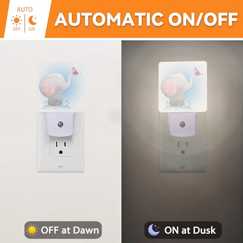 Image of Cute Elephant Night Light,Butterfly Plug into Wall with Dusk to Dawn Light Sensors, Nightlights for Bedroom, Bathroom, Hallway, Kitchen,Gifts for Girls Women
