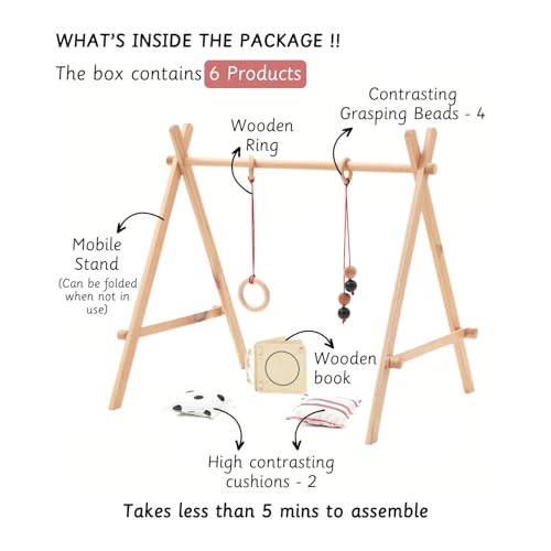 Image of Ariro-Montessori Baby Floor Gym & Mobile | Play Gym | Helps Grasping, Cognitive Processing for New Borns Adjustable Heights and Safe Materials | Made with Neem & Beechwood