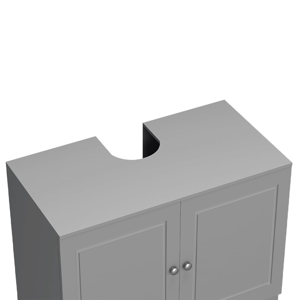 BAKAJI Mobile Sottolavabo da Bagno Linea Pietra in Legno MDF, Copricolonna con 2 Ante, Mobiletto Lavabo Moderno Salvaspazio, Armadietto da Terra per Lavandino Capiente, 55 x 66 x 37 cm (Grigio)