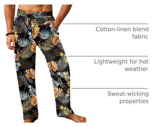 Image of iWoo Linen Pants Men Casual 2025 Summer Beach Elastic Drawstring Waist Yoga Pants Travel Baggy Work Pant Pajama