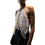 Women's Sexy Body Chain Bra Top Acrylic Sequins Chain Backless Halter Top Body Jewelry Going Out Par