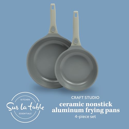 Sur La Table Kitchen Essentials Craft Studio Cast Aluminum Detachable Handle 8 and 10 Inch Skillet Fry Pan Set w/PFA Free Ceramic Non Stick Removable Handle Induction Safe - Juniper Green
