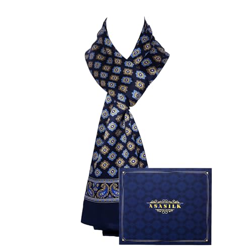 ASASILK Fashion Men's Silk Scarf, Luxurious Long Scarves for Men 11 '' X 67'', Mulberry Silk Scarf For Men Gift (blue)