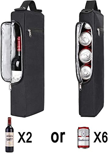 Luckstar Golf Cooler Bag - Insulated Beer Cooler Holds 6 Pack Cans or 2 Bottles Wine, Black, 17.3'' H x 6.7'' L x 3.1'' W