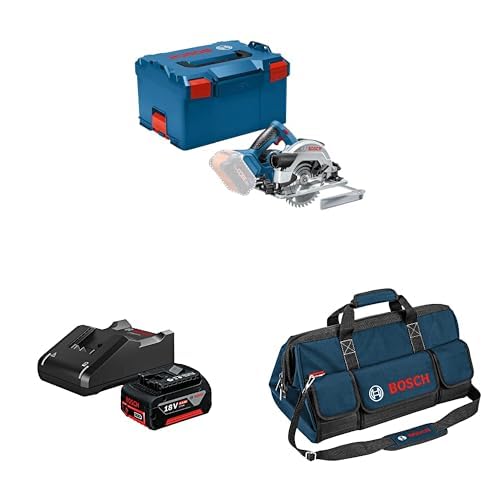 Bosch 18V System Akku Kreissäge GKS 18V-57 G (inkl. L-BOXX, ohne Akku/Ladegerät) + Bosch 18V System Akku Starter-Set: 1x GBA 18V 4.0Ah Akku + Schnellladegerät GAL 18V-40 + erkzeugtasche Größe L