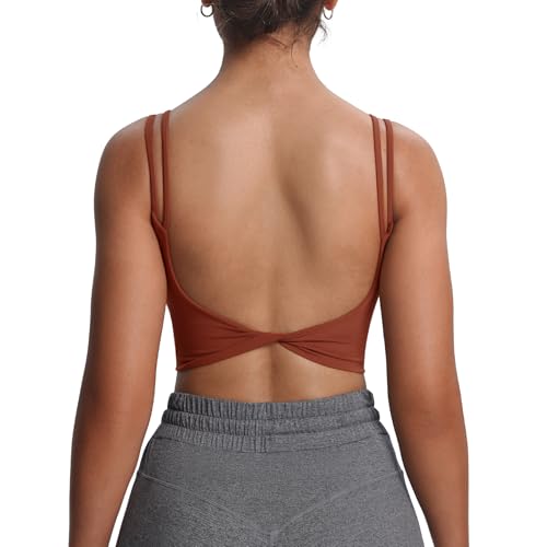 Image of Aoxjox Women's Workout Sports Bras Fitness Padded Backless Yoga Crop Tank Top Twist Back Cami