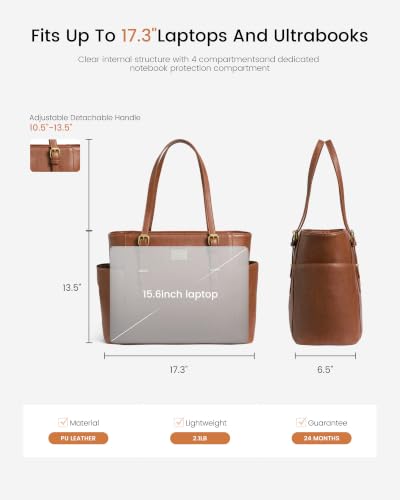 Image of LOVEVOOK Laptop Tote Bag for Women, Vintage Leather 17.3 Inch Work Tote with Large Water Bottle Pocket, Teacher Nurse Professional Computer Bag, Office Briefcase Handbag Gift, Embossed Green