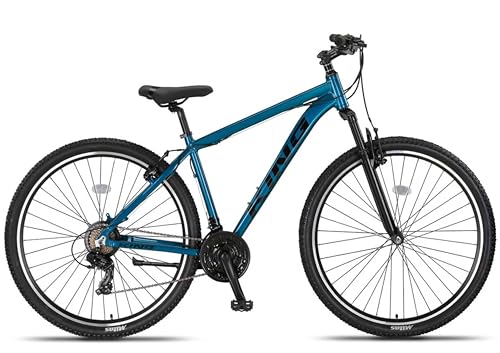 DEPORBIKES Bicicleta montaña Adulto 29 Pulgadas | Cuadro de Aluminio + 21 Velocidades Shimano + Suspensión Delantera con Bloqueo + Frenos V-Break | Bicicleta montaña Segura y Resistente (Azul)