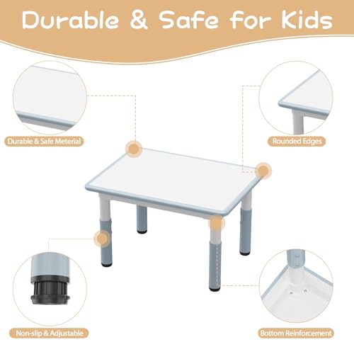 OPULENTHOME Mesa infantil con silla – Altura ajustable, escritorio infantil con 4 sillas, diseño antideslizante, conjunto de escritorio para dormitorio y sala de clases de jardín (gris) - imagen 8