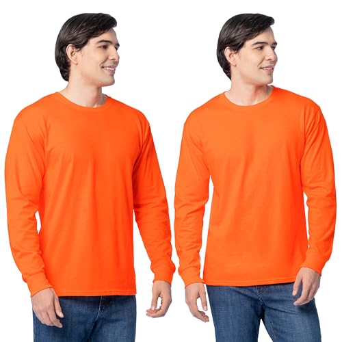 Fruit of the Loom Mens Eversoft Cotton T Shirts Breathable & Moisture Wicking with Odor Control Sizes S-4X Long Sleeve-Safety Orange