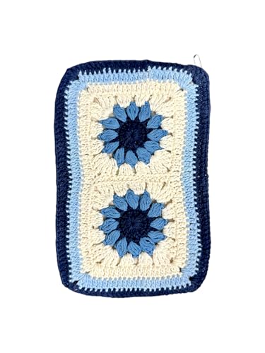 Handcrafted Crochet Flower Clutch Bag - Navy Blue & Cream Double Sunflower Pattern | Elegant & Versatile Accessory