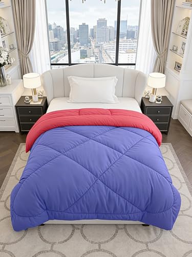 Image of Monte Carlo Polyester Comforter Single Bed | 200 GSM Lightweight & Reversible | Soft Quilt for Mild Winter | Easy Care All Season Comforter (Blue /Maroon) | 59 x 87 Inches