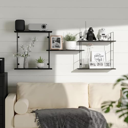 Image of DIY Floating Shelves for Living Room Bedroom Bathroom Kitchen Wall Shelf for Home Office Storage and Display Racks for Wall Home Office Night Stand Set of 5-Black