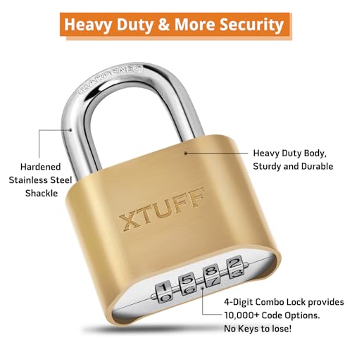 Image of Combination Lock-4 Digit Bottom Resettable Outdoor Brass Padlock Waterproof, Solid Wide Body, for School Gym Employee Sports Locker, Fence, Gate, Case, Hasp Storage, Suitcases, Keyless. (1)