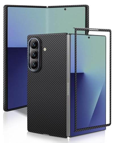 Image of amazon basics Luxury Case for Samsung Galaxy Z Fold 6 - Ultra-Slim 600D Aramid Fiber, Military-Grade Strength, Wireless Charging Compatible, with Hinge and Glass,Matte Blue