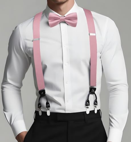 Image of Dubulle Suspender and Bow Tie for Men Paisley Solid Mens Suit Braces Pretied Bowtie and Handkerchief Cufflinks Formal Wedding