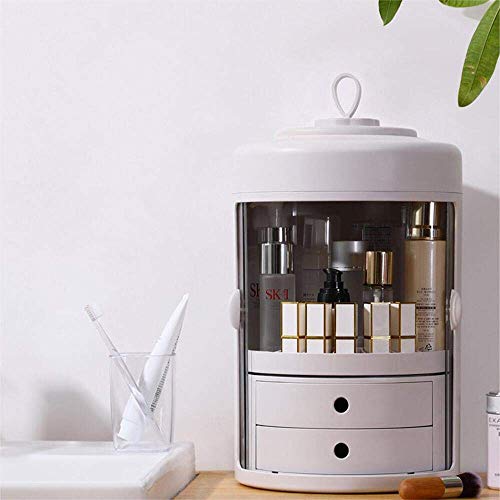 GNEGNI Caja para Cosméticos Organizador, 360 Grados Que Giran, Caja de Maquillaje portátil a Prueba de Polvo de Gran Capacidad para Viajes de baño 24.5X40cm - Gris
