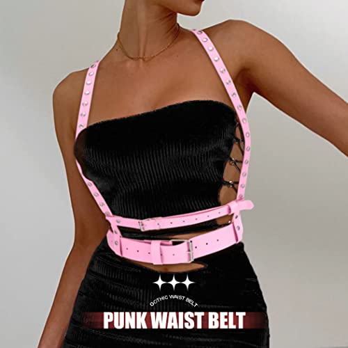 BODIY Women Waist Belt Rivet Body Chain Punk Leather Rock Belts Rave Accessory for Halloween3