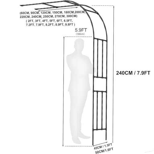 Metalowy łuk ogrodowy połowa twarzy pnącza stojak na róże zewnętrzne 60 x 240 x 50 cm rama z polietylenu do pnączy warzyw i kwiatów czarne wykończenie