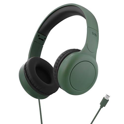 T’NB - Casque Audio Filaire USB-C Tonality Link, Arceau Réglable et Pads Rembourrés, Micro Intégré et Commandes sur Câble, Restitution Sonore Claire, Pliable, Compatible USB-C - Vert Sauge et Noir