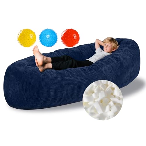 HAHASOLE Sensory Chair for Autistic Children - Foam Peapod Sensory Canoe with Non-Slip Base Soft Cover Machine Washable Calming Cocoon for Kids(Navy Blue)