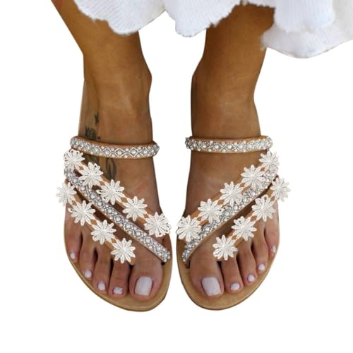 Comfort Dress Shoe Ladies Pearl Strappy Roman ls Flat Women's Slippers Casual Womens Shoes for Jeans3