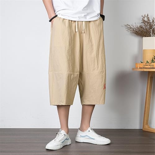 Men's Plus Size Cotton Linen Capri Pants Harem Shorts Elastic Waist Casual Beach Yoga Lounge Trousers3