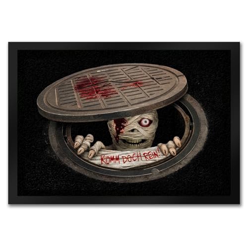 speecheese Felpudo, diseño de momia bajo la tapa del canal, 35 x 50 cm, con ojo de Halloween, decoración con sangre, espeluznante y realista