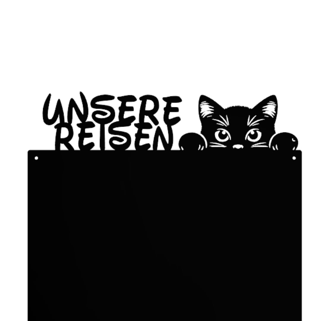 Magnettafel - Magnetische Pinnwand mit Katzenmotiv - ideal für Magnete und Notizen - magnetisches Whiteboard - beschreibbare Tafel - inkl. Montageset - Schwarz - 80x50 cm