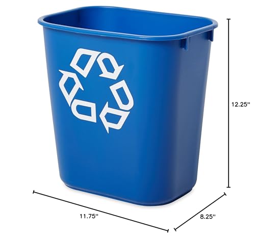 Image of Rubbermaid Commercial Deskside Recycling Container, 3.4-Gallon, Blue, Small, Plastic, for Bedroom /Bathroom /Office, Fits Under Desk /Sink /Cabinet, Pack of 12