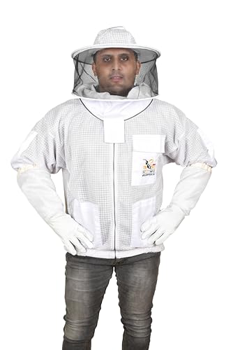 Fabee Impex 3 Layer Ventilated Beekeeping Jacket Round Veil Beekeeping Fully Ventilated Jacket with Round Veil (Large)