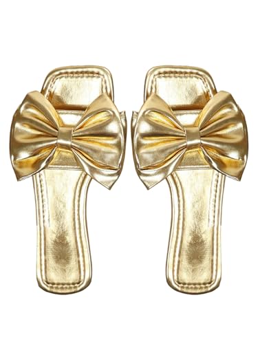 Verdusa Women's Metallic Bowknot Dressy Sandals Square Toe Slip on Slippers