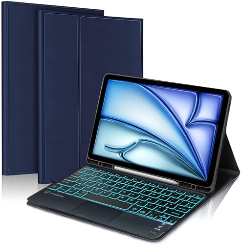 Image of ProElite TouchPad Keyboard case for iPad Air 11 inch M4 /M3 /M2, Pro 11 4th /3rd Gen & Air 5th /4th Gen 10.9 inch Pencil Holder, Detachable Bluetooth Keyboard Built-in 7-Colors Backlit, Blue
