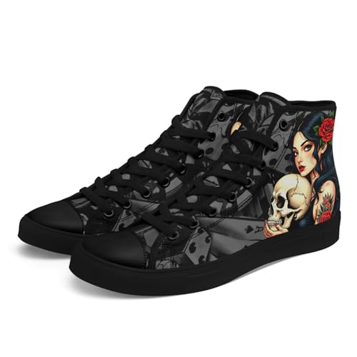 Unisex Skull Shoes High Tops Canvas Sneaker Classic Lace Up Fashion Shoes Casual Flat Walking Shoes3