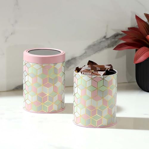 Image of Maroc Collection Airtight Kitchen Container Set| 1100ML- Set of 2| Food Grade Metal Storage Jars for Dals, Millets & Dry Foods| Leakproof, Moist-Proof Large Canisters| Moroccan Pink Pastel