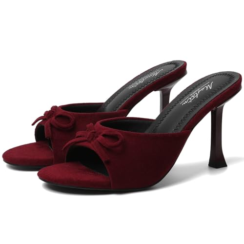 Image of Mostrin Kitten Heels for Women Round Toe Heels With Bow Vintage Mules Sexy Slip on Stiletto Backless Sandals for Party Daily