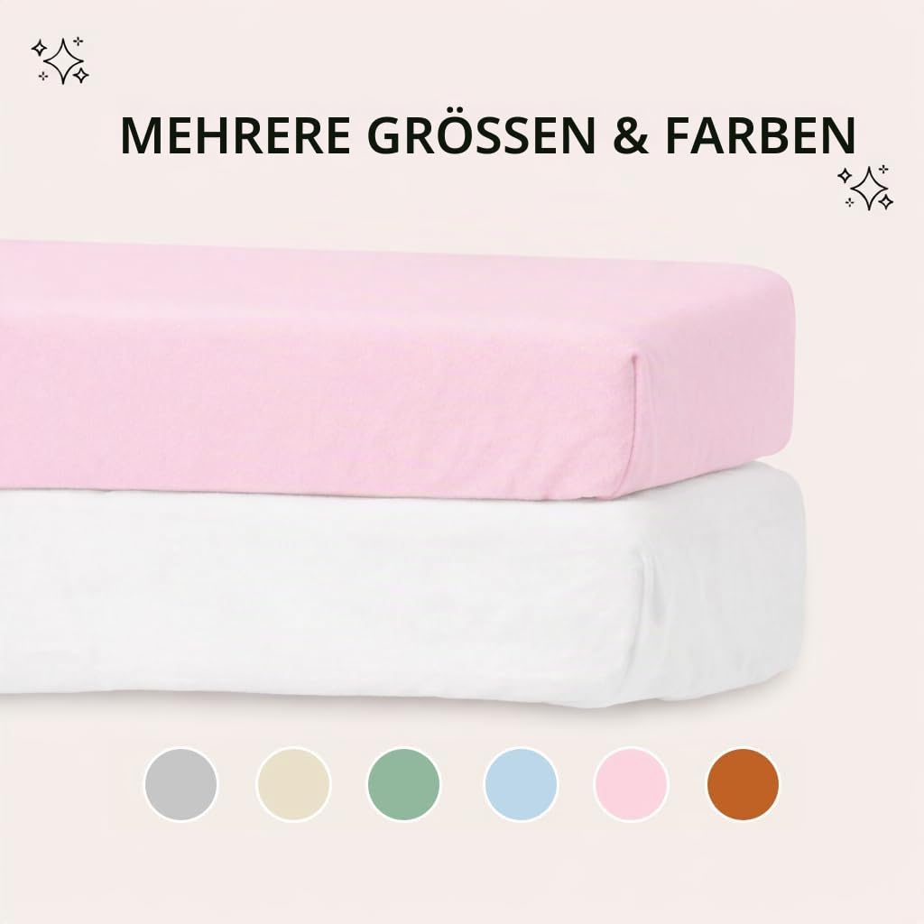 2X Spannbettlaken 80 x 160 cm, 100% Baumwolle, Weich und Atmungsaktiv, für Bett 80 x 160 cm, ohne Chemikalien (Weiß/Rosa)