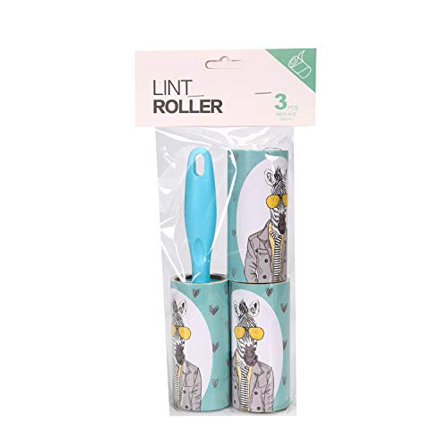 Image of House of Quirk Lint Rollers Brush Reusable Sticky Picker Cleaner Roller Easy-Tear Sheets Pet Hair Lint Roller 10cm Sheet Set of 3 Rolls 180 Sheets, 60 Sheets Each roll Lint Roller Remover - Blue