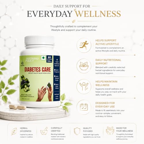 Image of Diabetes Care Herbal Wellness Capsules | Supports Sugar Balance, Energy & Metabolism | Daily Health Supplement for Adults | 60 Capsules Raja Maharaja Nushka