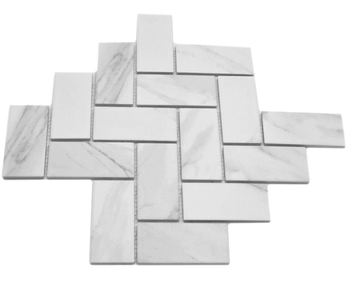 Azulejo de mosaico de cerámica Carrara en espiga blanco gris mate pared de cocina pared de ducha | 10 alfombrillas de mosaico