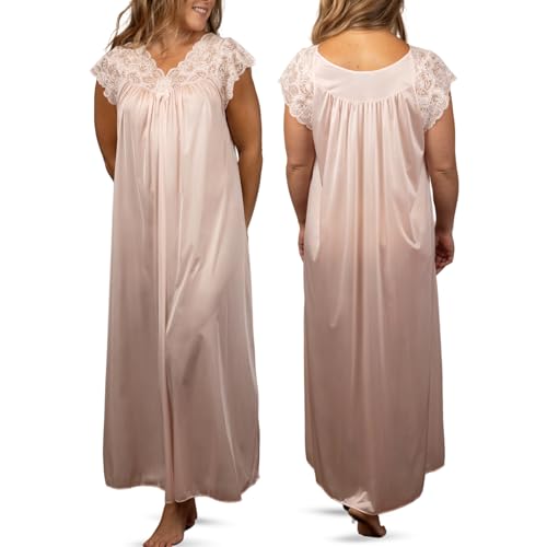 Shadowline Women’s Long Lace Nightgown 53” Length Gown Elegant Sleepwear